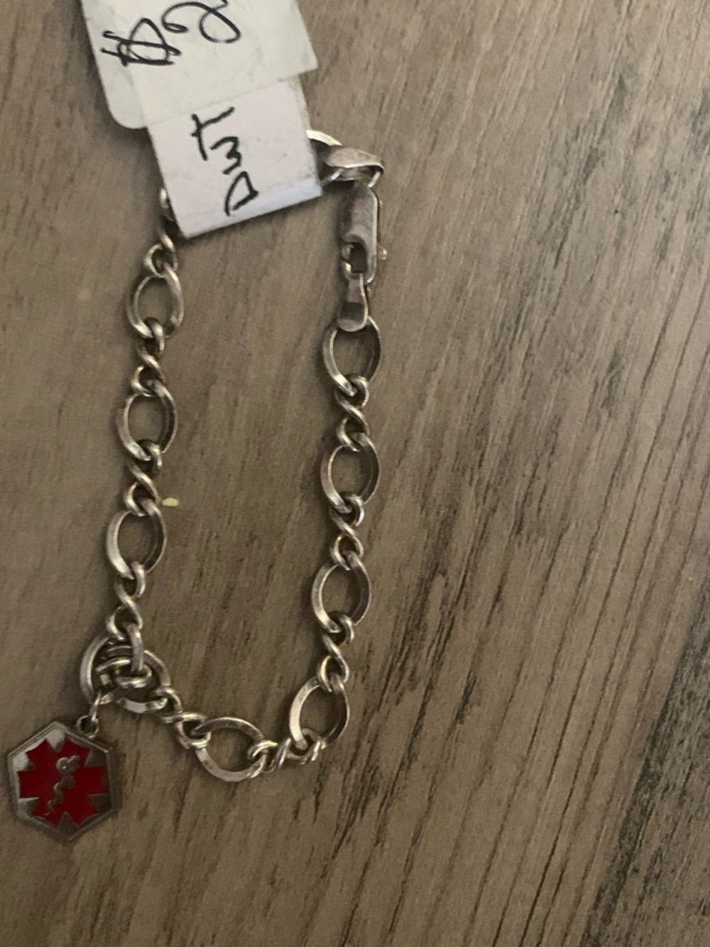 Silver Link Medical Alert Charm Bracelet with Red Emblem